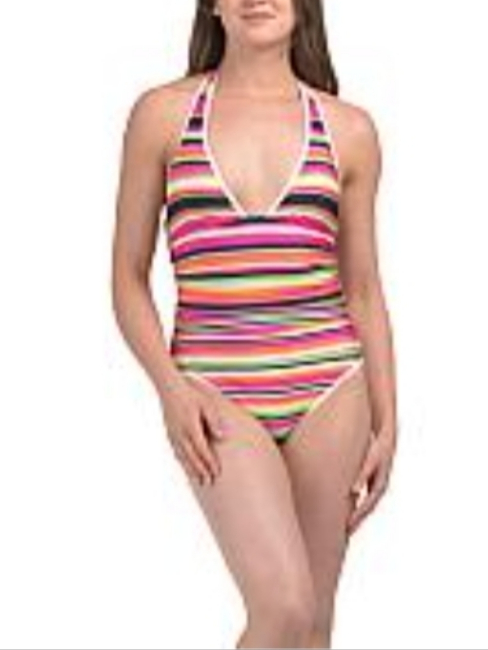 NWT Trina Turk Striped Pink Multi Halter One-Piece Swimsuit ■ Size 8